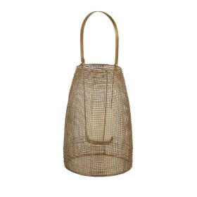 DecMode Gold Metal Decorative Candle Lantern with Handle