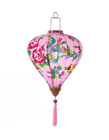 14'' Chinese Style Cloth Lantern Diamond Shape Hanging Lantern for Home Garden Party Wedding Lampshade, Pink Floral