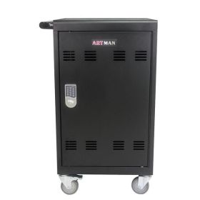 Mobile Charging Cart and Cabinet for Tablets Laptops 30-Device With Combination Lock--Black