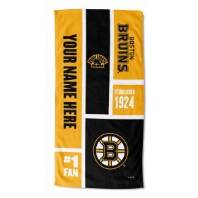 [Personalization Only] OFFICIAL NHL Colorblock Personalized Beach Towel - Boston Bruins