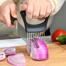 Onion Slicer Holder, Onion Holder For Slicing, 304 Stainless Steel Onion Slicer Cutter, Lemon Holder Slicer, Creative Onion Slicer Holder (Color: Black)